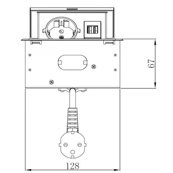 Встраиваемый настольный удлинитель, 1 гнездо, 1 USB, 1 Type-C, с кабелем, белый