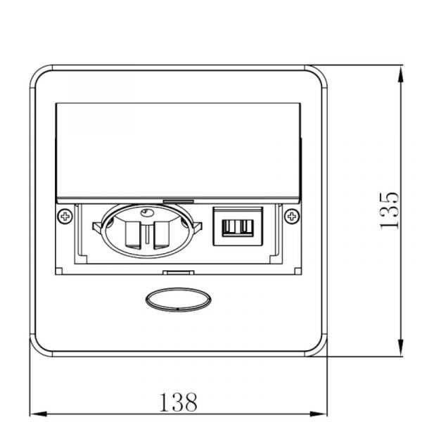 Встраиваемый настольный удлинитель, 1 гнездо, 1 USB, 1 Type-C, с кабелем, черный