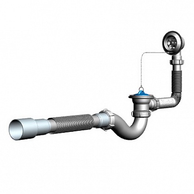 V155 Сифон для ванны 1½"х40 с выпуском, переливом и гофротрубой 40х40-50