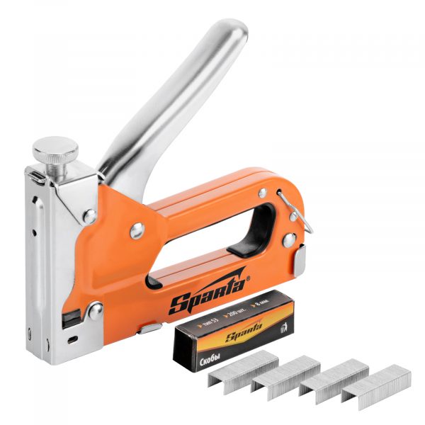 Степлер мебельный регулируемый, со скобами 200 шт, тип скобы 53, 4-14 мм Sparta