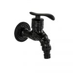 Кран водоразборный 1/2", 10 см от стены, металлокерамика, со штуцером, цвет ЧЕРНЫЙ. 92553