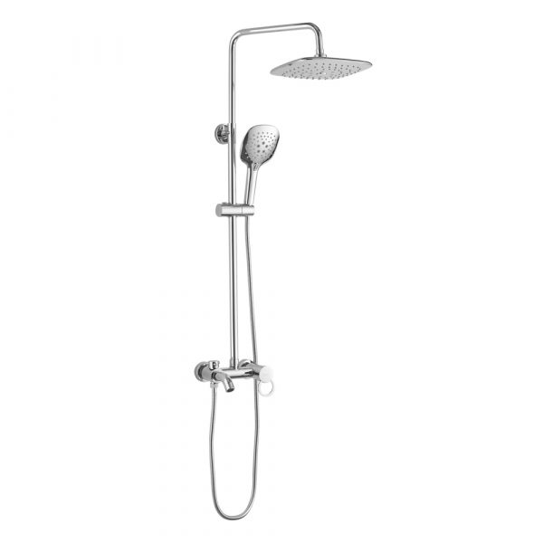 Смеситель + стойка душевая "тропический душ" с двумя ХРОМИРОВАННЫМИ квадратными лейками, латунный ко