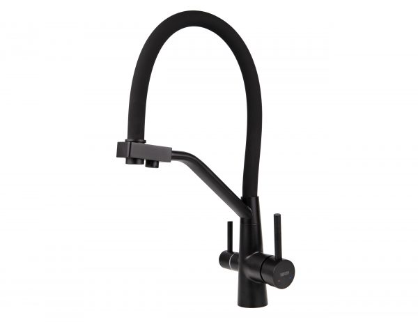 Смеситель VIKO для кухни под фильтр с гибким изливом Ø35, нерж. сталь (корпус/излив: черный матовый)