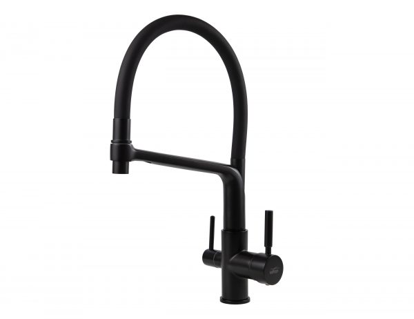 Смеситель VIKO кухня боковой под фильтр Ø35 с черным гибким изливом, латунь, корпус: черный матовый