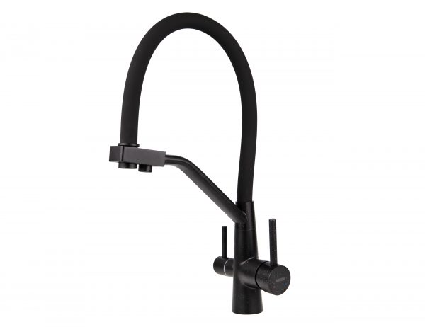 Смеситель VIKO для кухни под фильтр с гибким изливом Ø35, нерж. сталь (корпус/излив: черный мрамор/ч