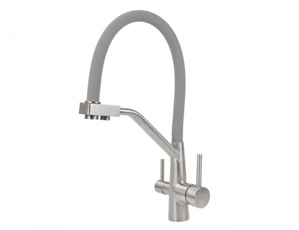 Смеситель VIKO для кухни под фильтр с гибким изливом Ø35, нерж. сталь (корпус/излив: серебро/серый)