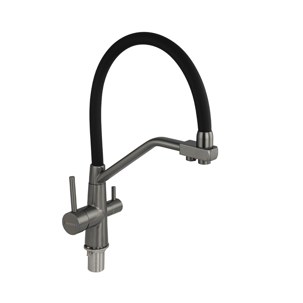 Смеситель с подключ. питьевой воды MAGNUS 91113 нерж.с гибким изливом черный графит