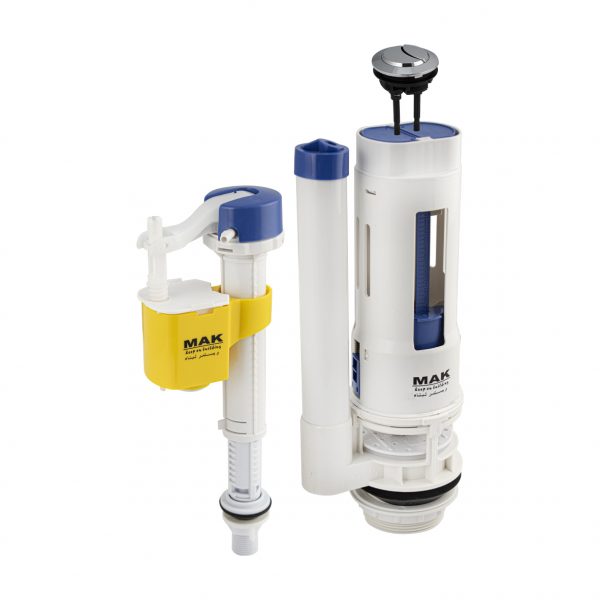 Комплект для бачка унитаза, впускной нижний и выпускной клапан на две кнопки