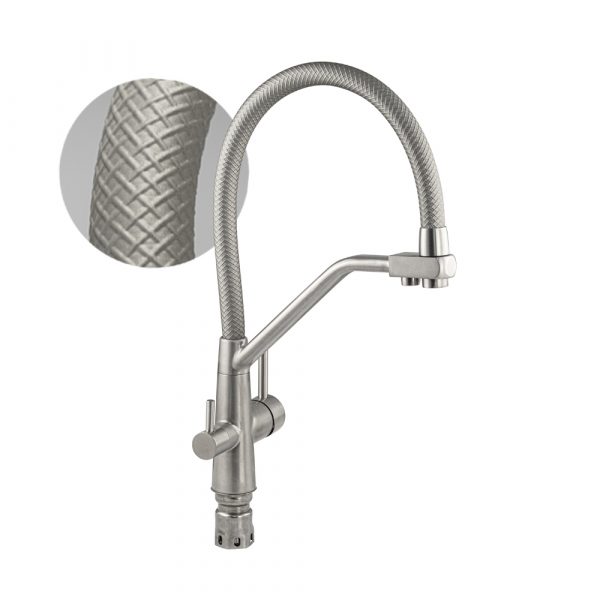 Смеситель с подключ. питьевой воды MAGNUS 91131 нерж.с гибким рельефным изливом серый